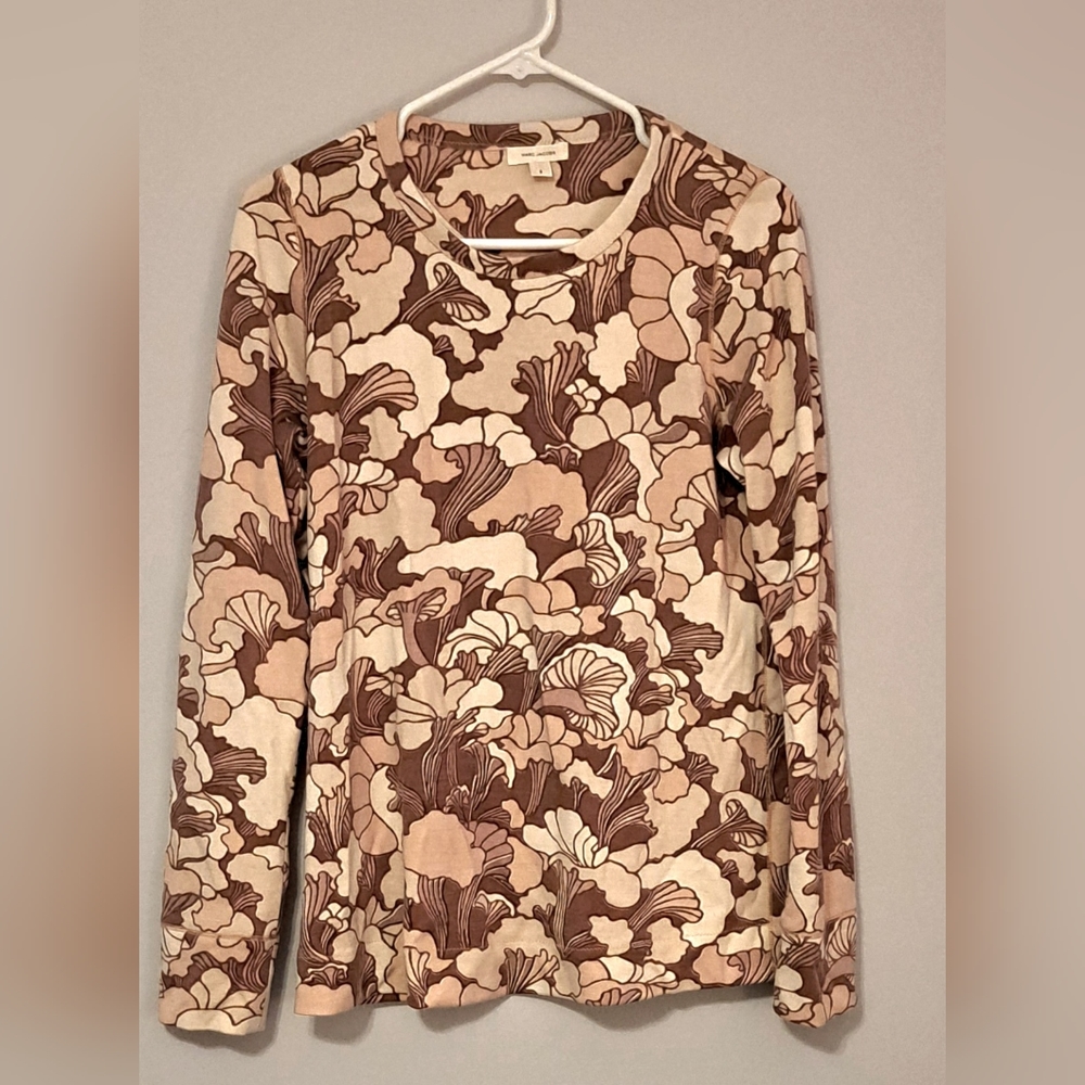 Marc Jacobs runway wool brown 1960s mod mushroom print sweater blouse 2 XS